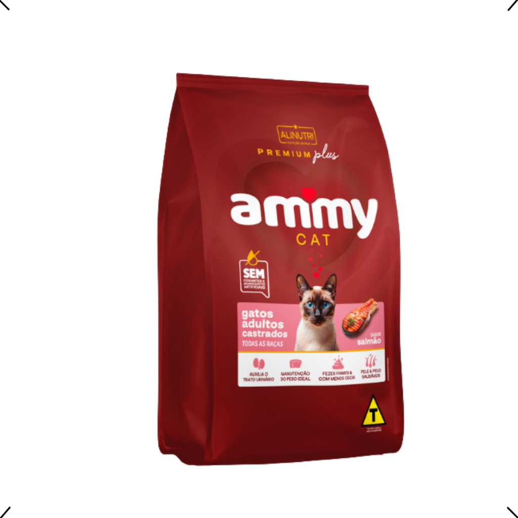 RAÇÃO PREMIUM ESPECIAL AMMY GATO CASTRADO SALMAO 10KG