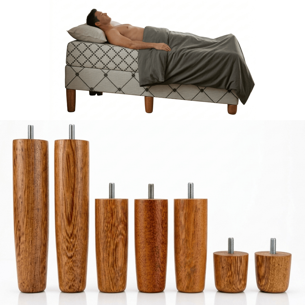 Kit Pés Anti Refluxo Para Cama Box Madeira Angelim Elevação Cabeceira Reduz Refluxo 7pc