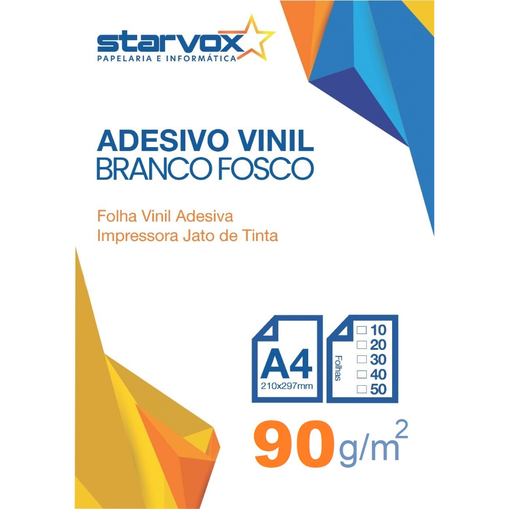 10 Folhas Papel Vinil Filme Adesivo 90g A4 P/ Jato De Tinta Cor Branco Fosco