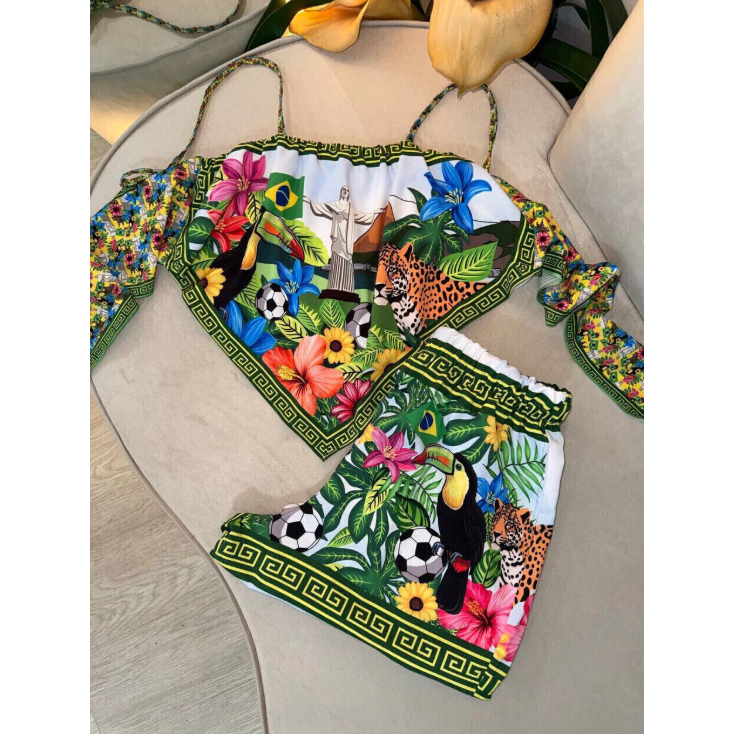 Conjunto Estampado soltinho insp. farm copa do brasil Rio