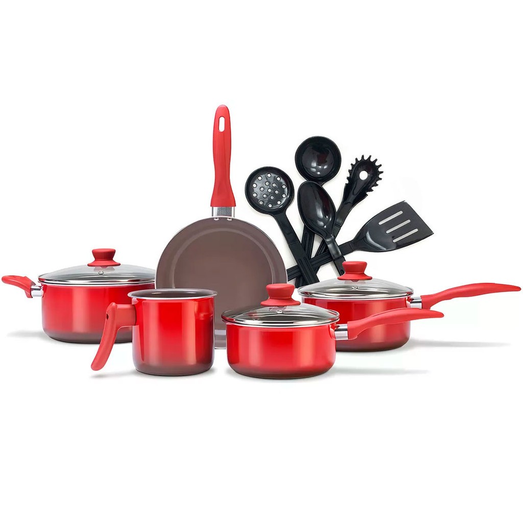 Jogo de Panelas Brinox Life Smart Easy 10 Peças Cerâmica - Vermelho em Oferta na Shopee