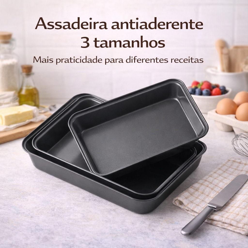 Assadeira Antiaderente Grande Retangular para Bolo Lasanha Legumes