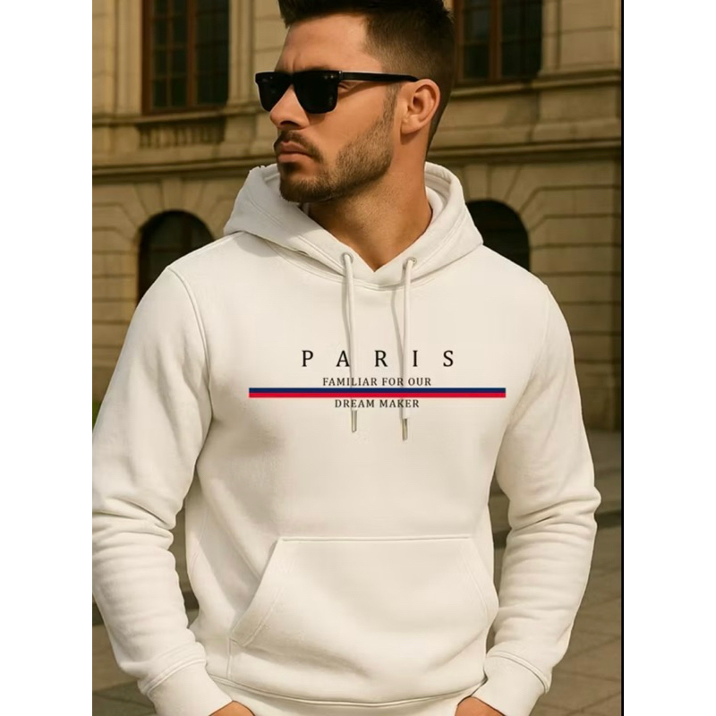 blusa frio casaco algodão premium canguru estampado Paris adulto não encolhe bolso confortável