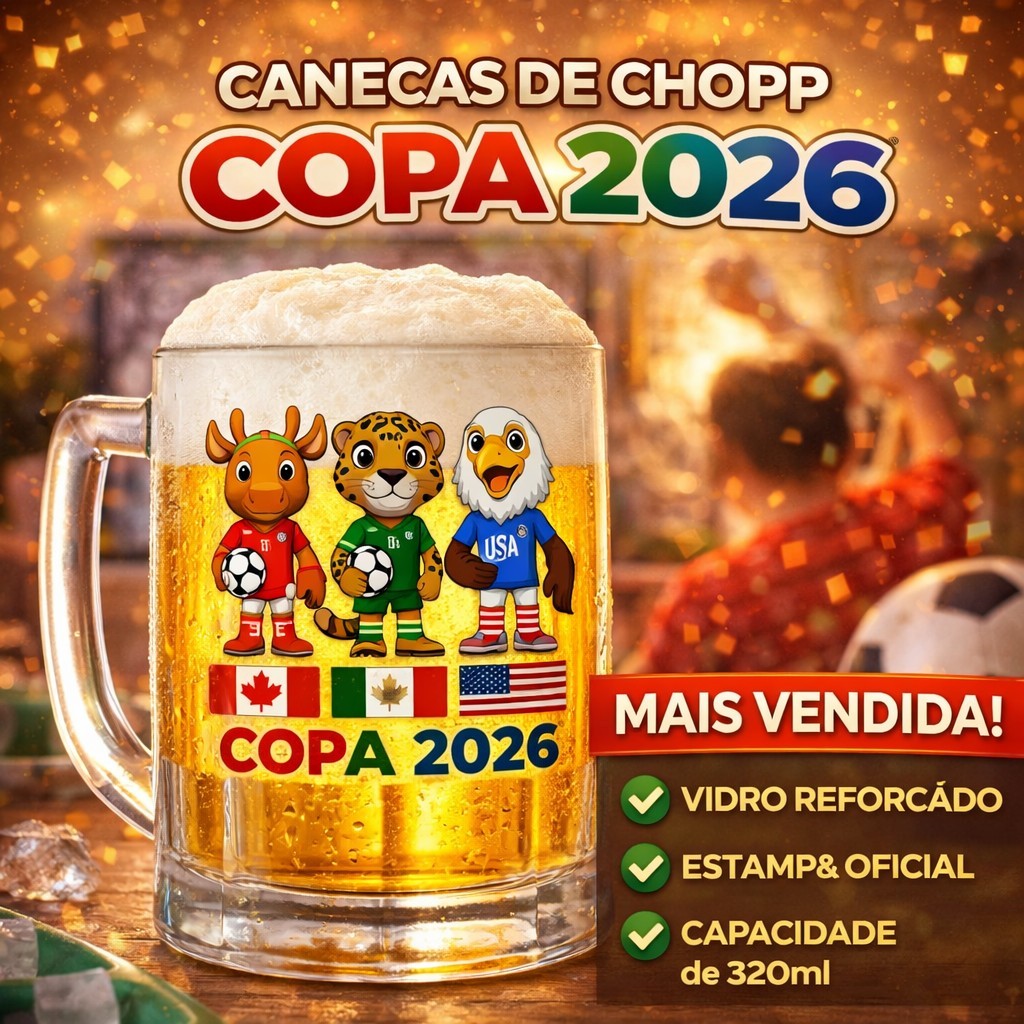 Caneca de Chopp Copa do Mundo 2026 320ml Vidro Torcida Futebol