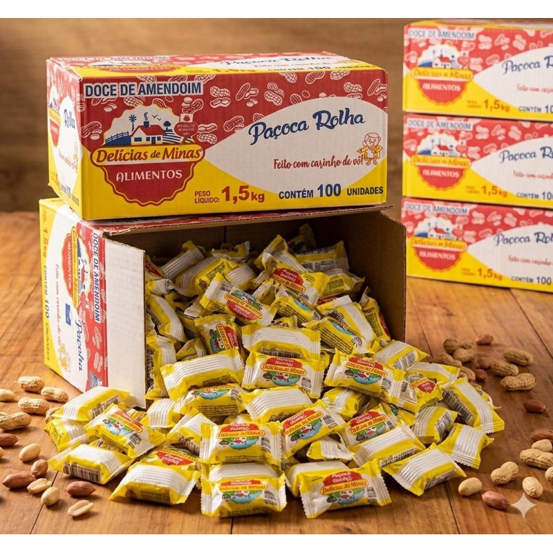 100 Unidades Paçoca Rolha Delícias de Minas Caixa Lacrada 1,5Kg em Oferta na Shopee