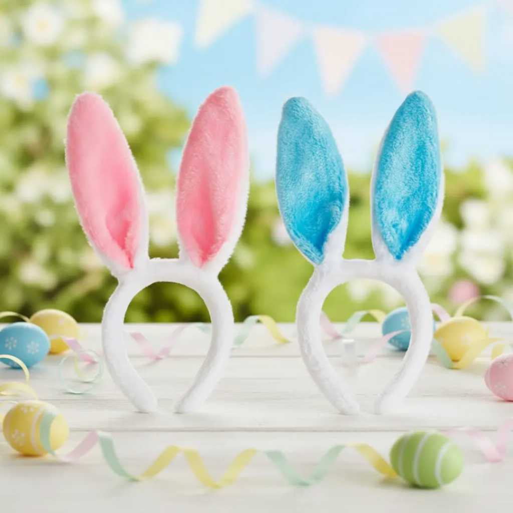 Tiara Orelha de Coelho Pelúcia Rosa e Azul Adulto Infantil Fantasia Páscoa Festa Carnaval