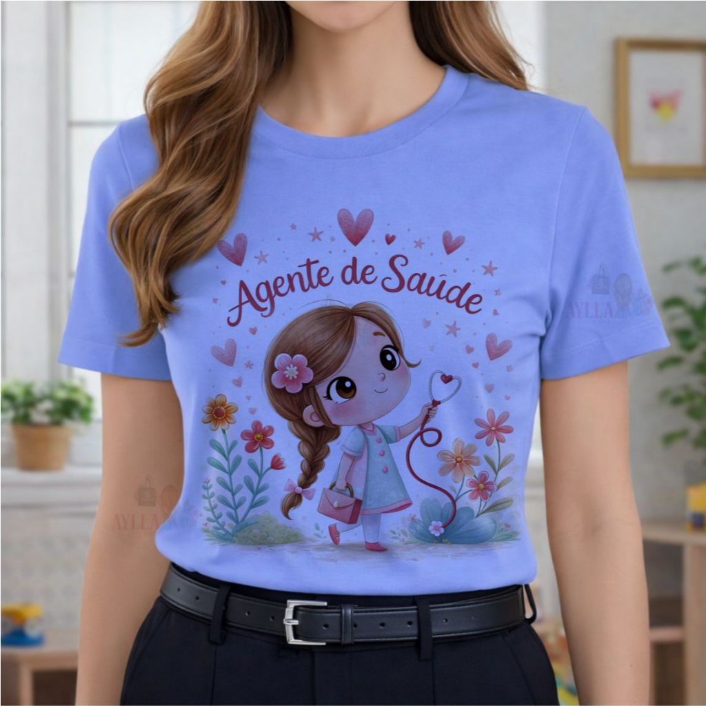 Tshirt AZUL Blusa feminina , AGENTE DE SAÚDE, PROFISSÃO, ESPORTE, SERVIÇO SOCIAL, CRISTÃ,PLUS SIZE