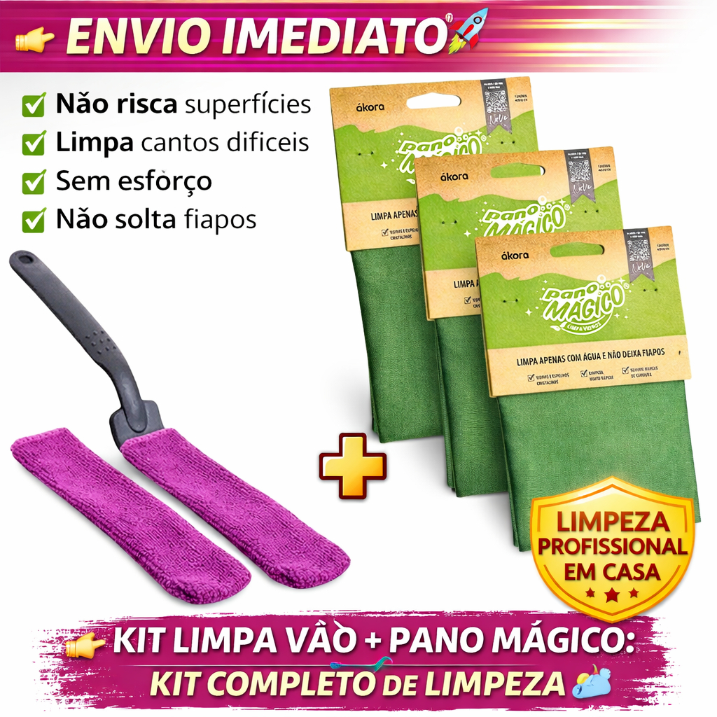 kit Limpeza Vão Limpa Vidro Janela Limpa Box Blindex Ákora Limpa Canto 1 un + Pano Mágico Pano de Limpeza 1 a 3 un em Oferta na Shopee