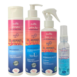 Kit Shampoo + Tratamento + Leave-in + Fluido De Repente Sereia Vegano Griffus em Oferta na Shopee