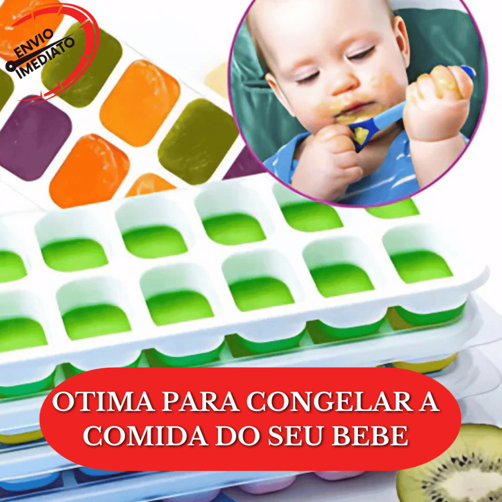 Forma de Gelo com Tampa Base de Silicone Solta Facil Fundo de Silicone Para Papinha