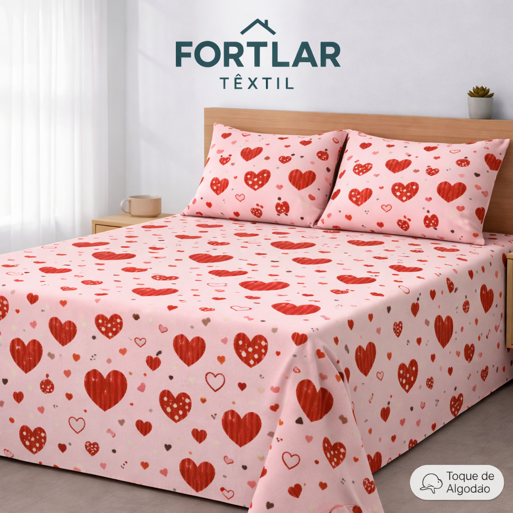 Kit Lençol 3 Pçs Percal 500 Fios Casal Toque de Algodão 2 Porta Travesseiro