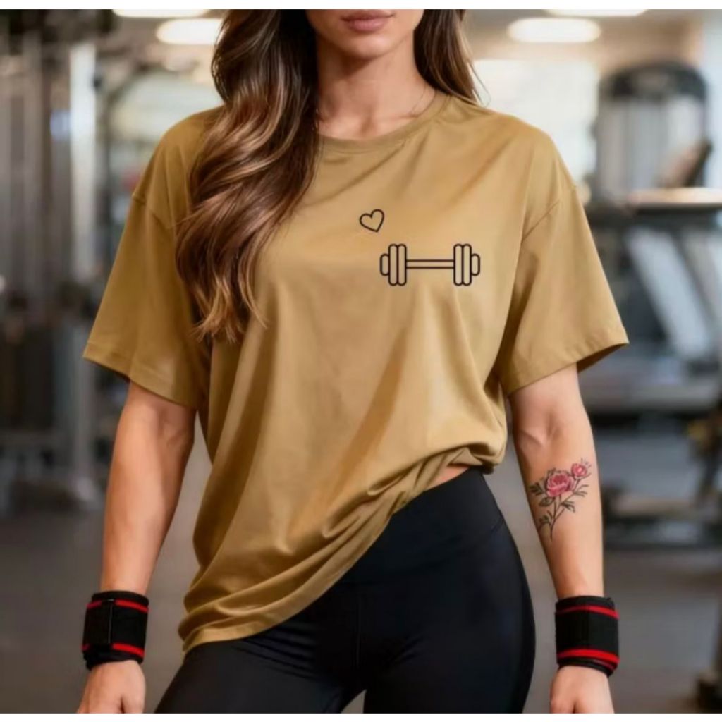 Camiseta Camisetão Feminina T-Shirt Oversized 100% Algodão Treino Gym Academia Musculação Halter