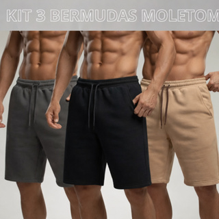 Kit 3 Bermudas De Moletom Premium Masculina Moletinho Com Bolso E Amarração cor sortidas em Oferta na Shopee