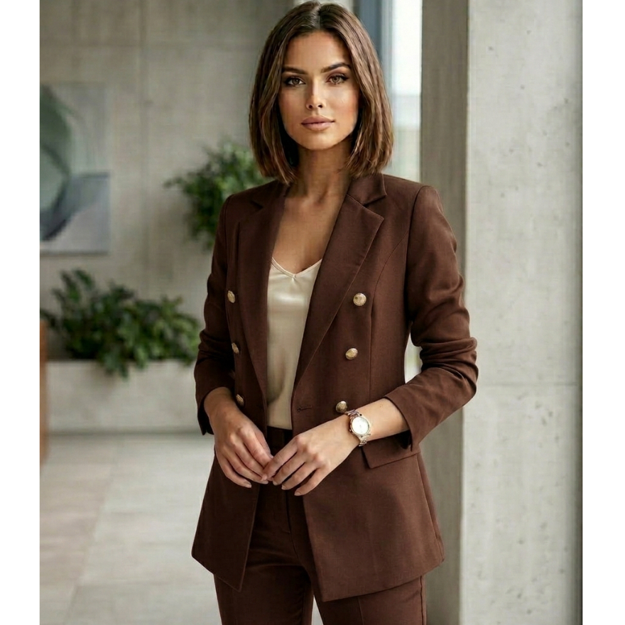 Blazer Estruturado com Estilo Alfaiataria, Botões Frontais e Bolsos Decorativos