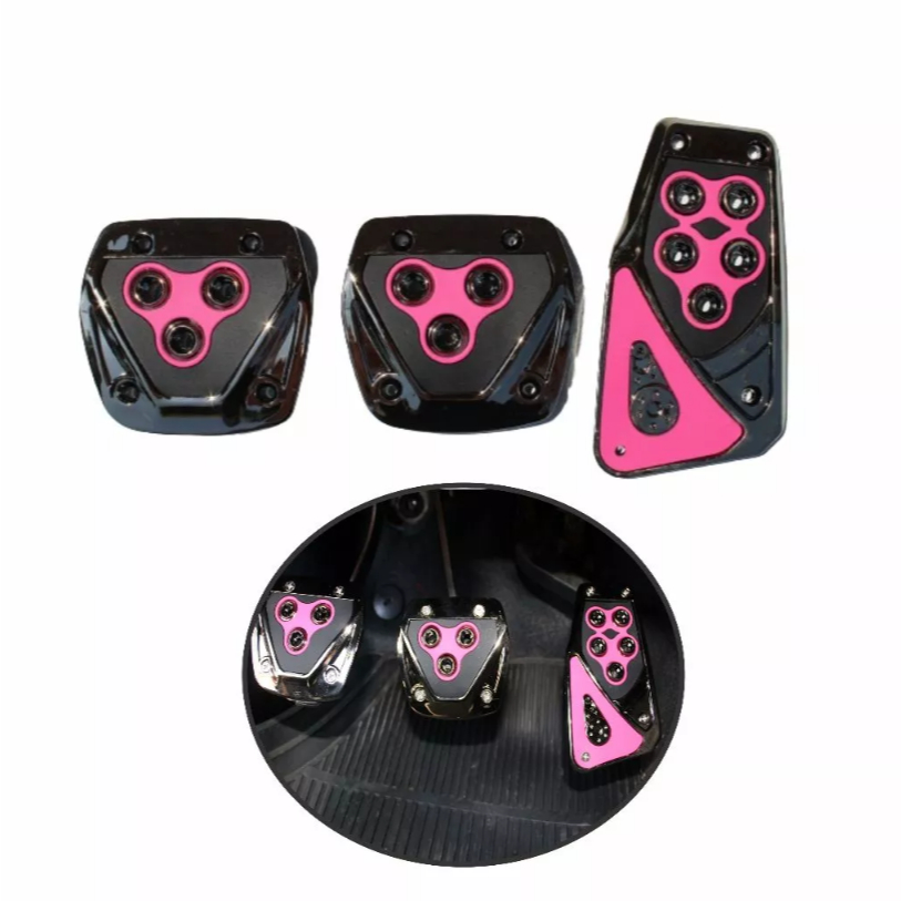 Pedaleira Automotiva Esportiva Rosa Antiderrapante Universal Alumínio Premium