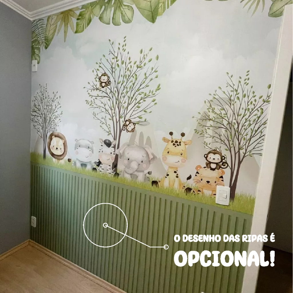 Papel de Parede Adesivo Autocolante Safari Animais Fofinhos - Infantil - Quarto de Bebê