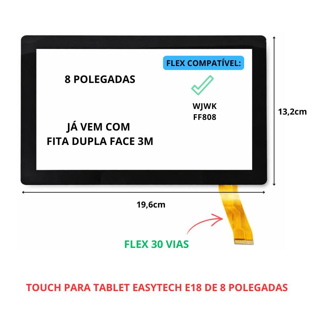 Touch Tela de Toque Tablet I Antil Kids Easytech E18 E-18 de 8 Polegadas Preto
