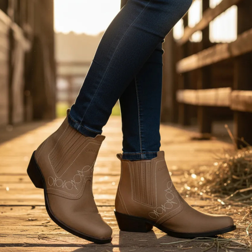 Bota Country Feminina Em Courto Botina Marca Campolina Estilo Vaquejada Cavalgada Agronomia Agronegocio Agro Rodeio 3636