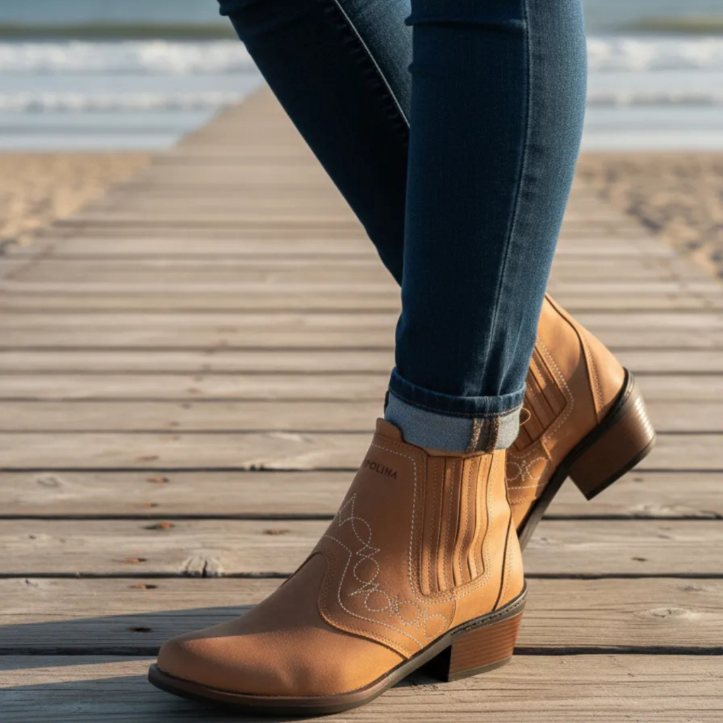 Bota Country Feminina Couro Nobuck Salto Alto Carrapeta Botina Agro Agronegocio Show Sertanejo Balada Rodeio 3636