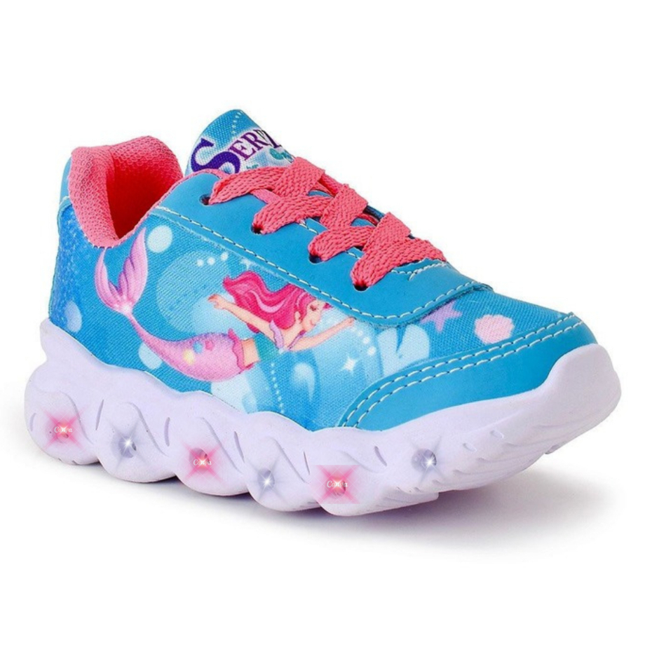 Tênis Infantil Menina Sereia Com Led Modinha Divertido Pronta Entrega