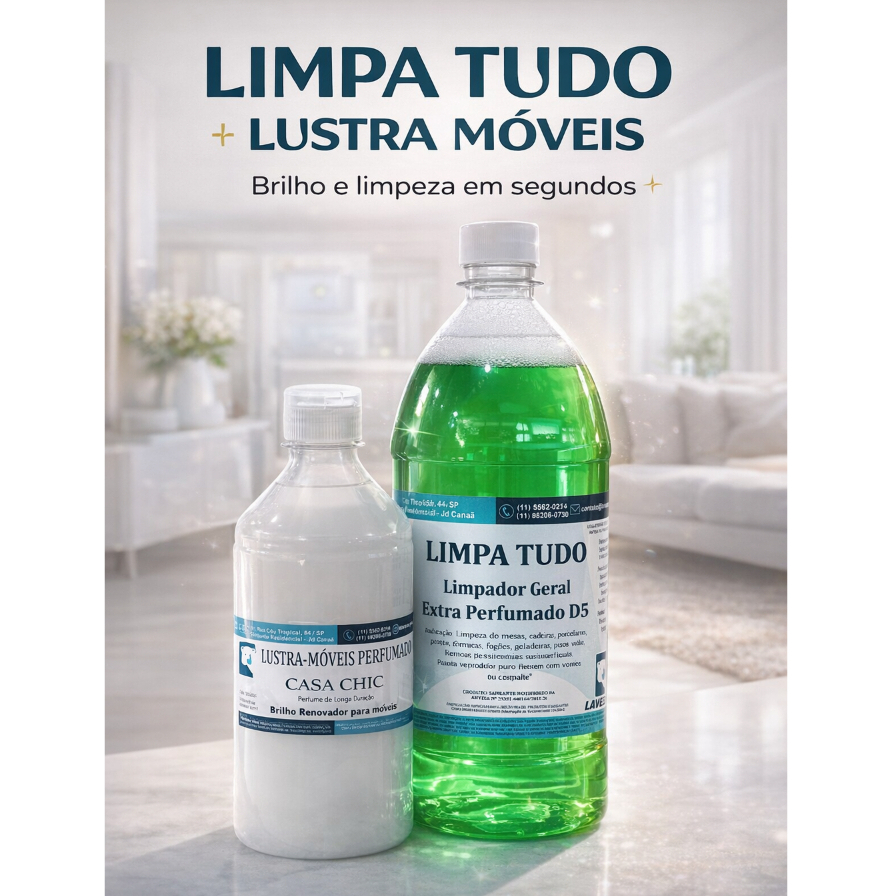 Kit Limpeza Perfumada - Limpa tudo extra perfumado 1L + Lustra moveis perfuminho 500ml