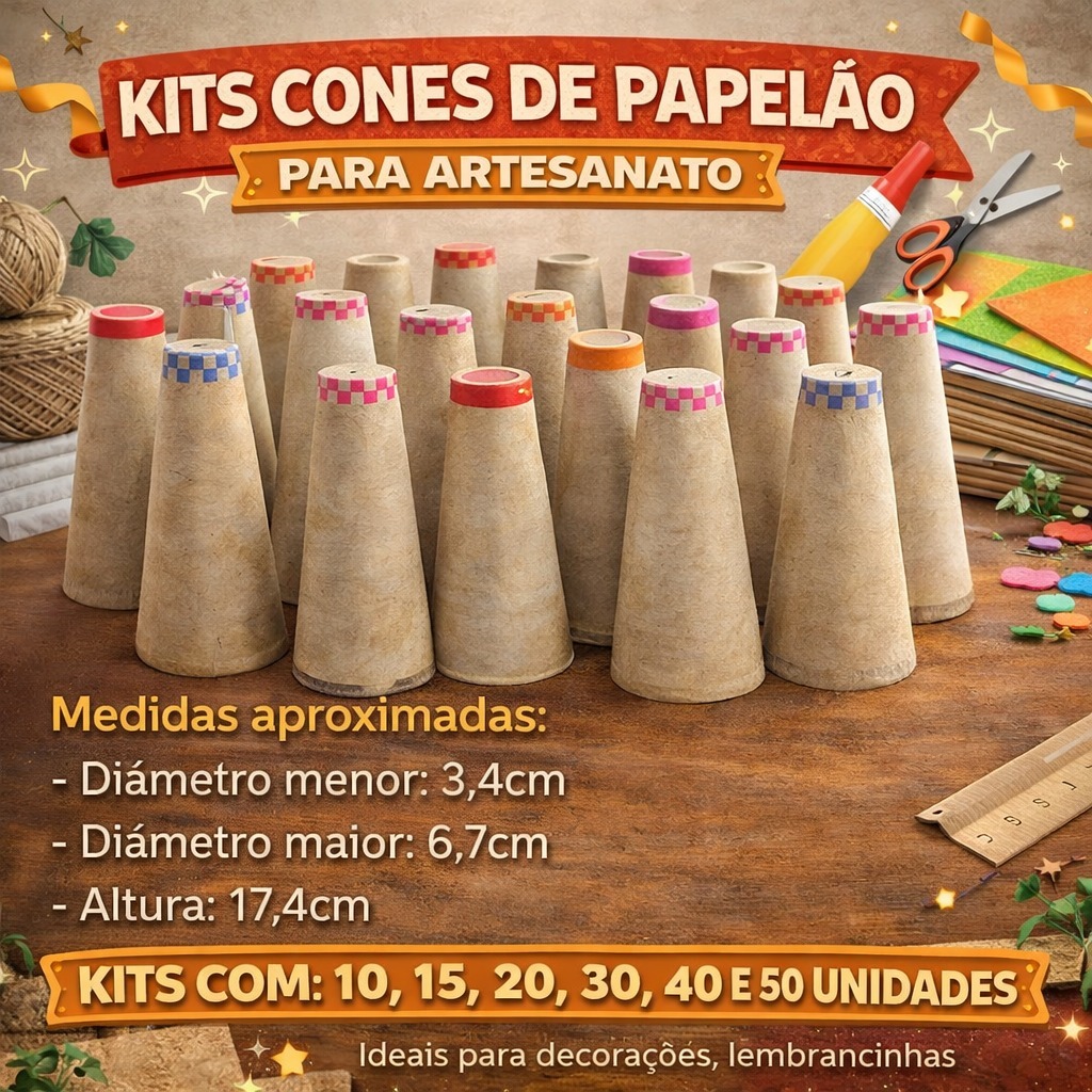 Kits Cones de Papelão Para Artesanato 10, 15, 20, 30, 40 e 50 Unidades - Escolha a Quantidade - Cones Vazios Sem linha