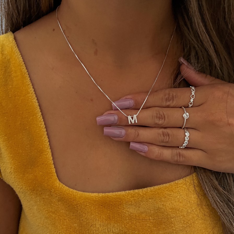 Colar de Letra 3D Inicial Do Nome Cravejado Feminino Banhado a Prata 925 e Ouro 18 K em Oferta na Shopee