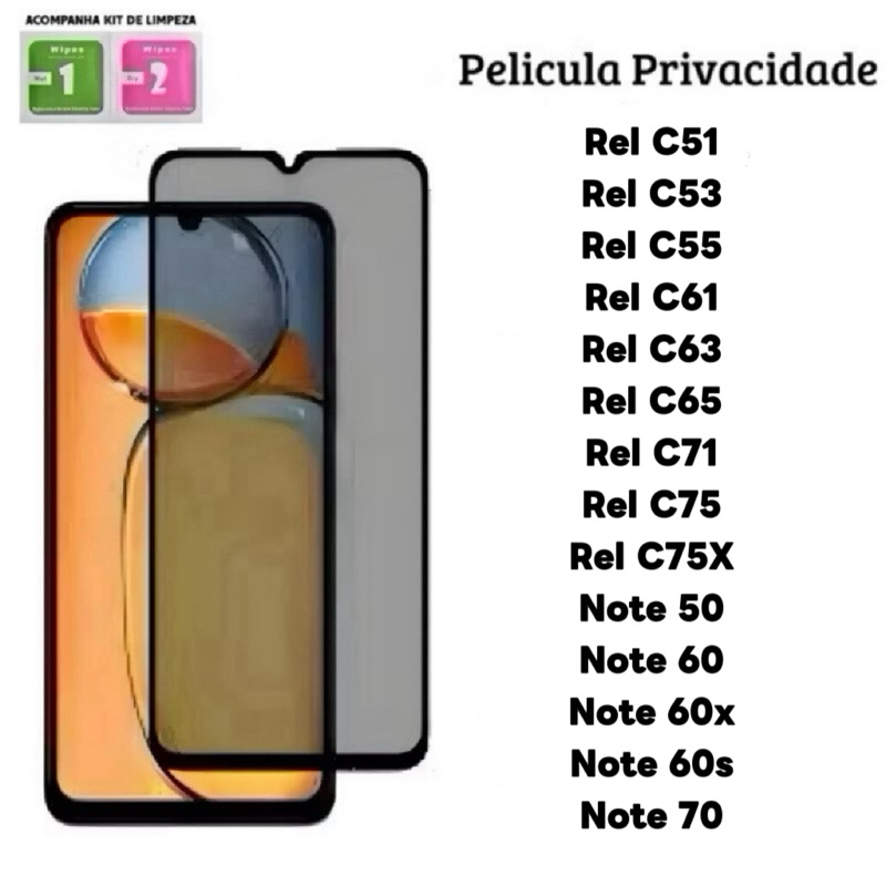 Película de vidro 3D Privacidade Anti Spy Para Realme C51 C53 C55 C61 C63 C65 C67 C71 C73 C75 C75X C85 Note 50 60 70