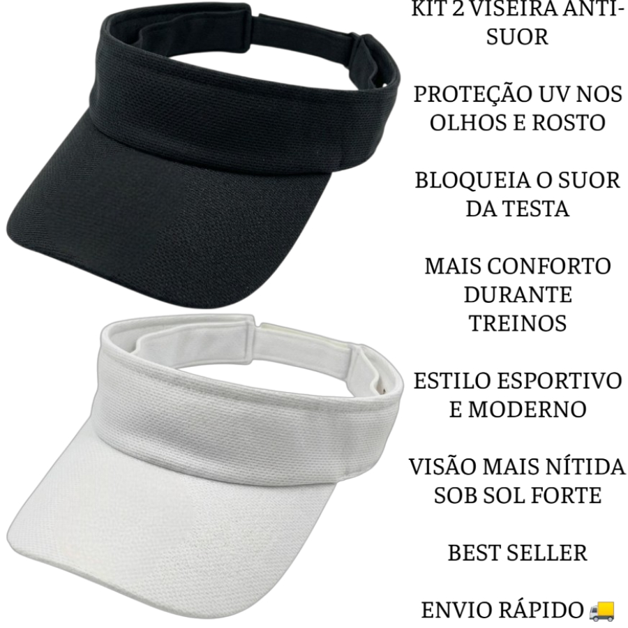 Kit 2 Viseiras Lisa Dry Fit Corrida Praia Caminhada Proteção UV Ajustável Boné Esporte Masculina e Feminino...