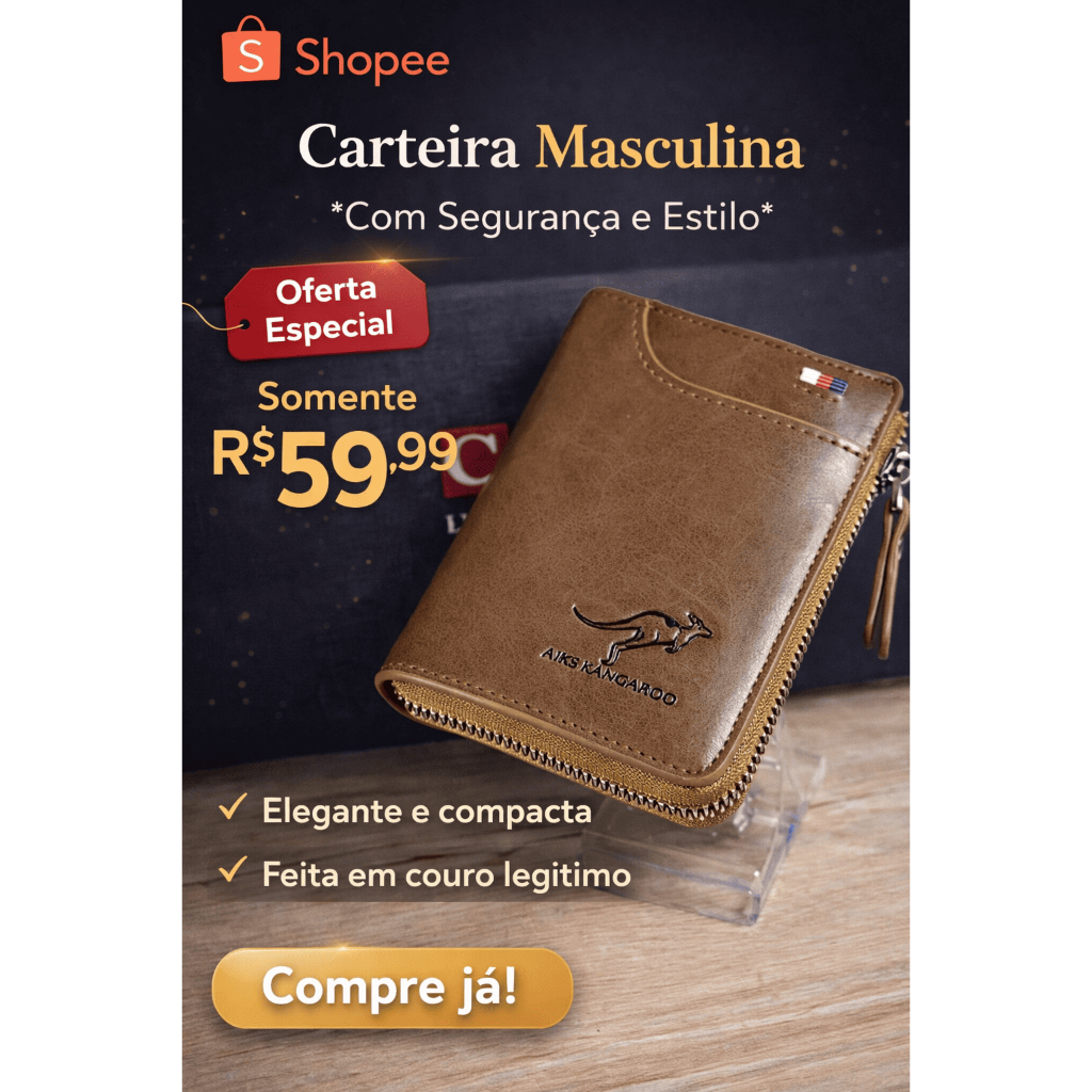 Carteira Masculina Couro PU Antifurto RFID 14 Compartimentos Porta Dinheiro Cartões Premium Compacta Elegante promoção