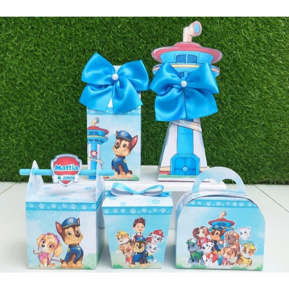 Kit Festa Personalizados -  PATRULHA CANINA  Aquarelado - PEGUE E MONTE - Caixinhas para lembrancinhas de aniversário