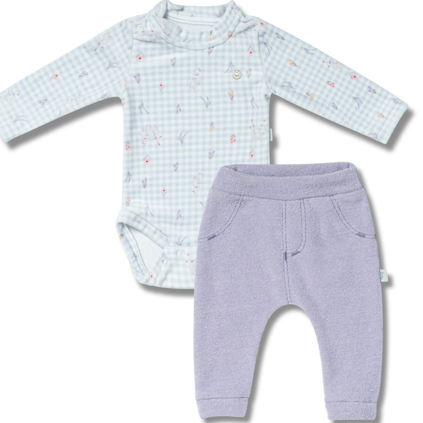 Conjunto Bebê Body Manga Longa Fleece e Calça Saruel em Melange Peluciada Quentinha Menina Estilosa Lilas