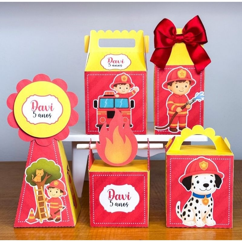 Kit Caixinhas Personalizadas Bombeiro Menino/SEMI MONTADAS/Lembrancinhas Para Aniversário Bombeiro Menino