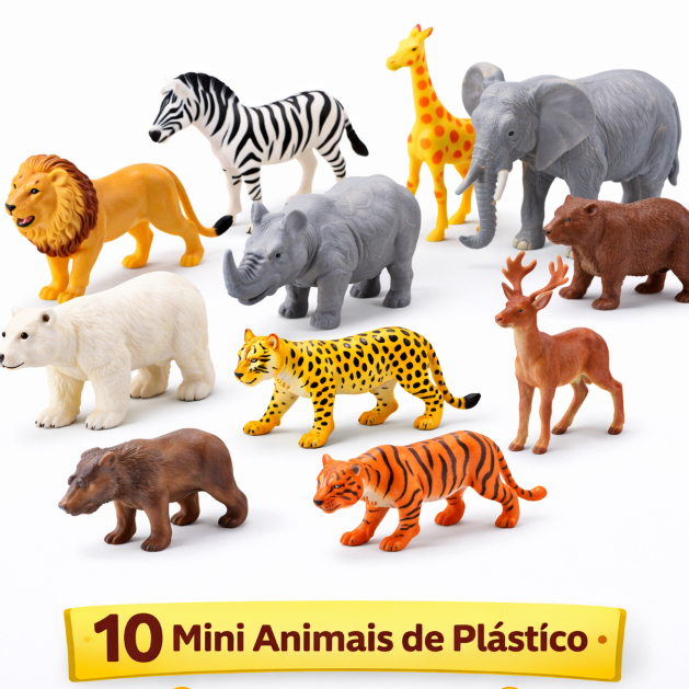 Kit Educativo de Brinquedo Infantil com 10 Animais Safari em PVC, figuras realistas do Reino Animal brincar decorar em Oferta na Shopee
