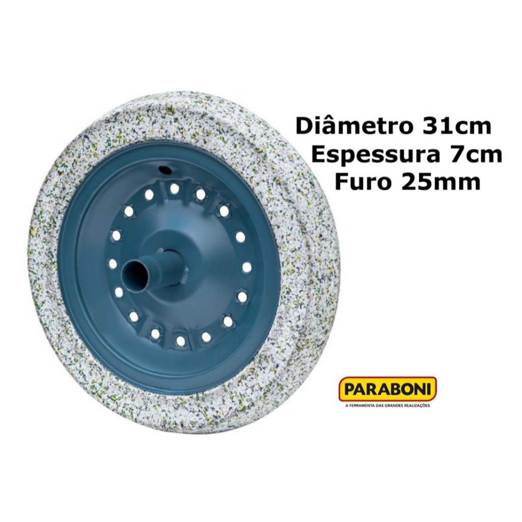 Roda Carrinho De Mão Borracha Expandida Aro Metal 8” Paraboni Pneu Maciço Não Fura