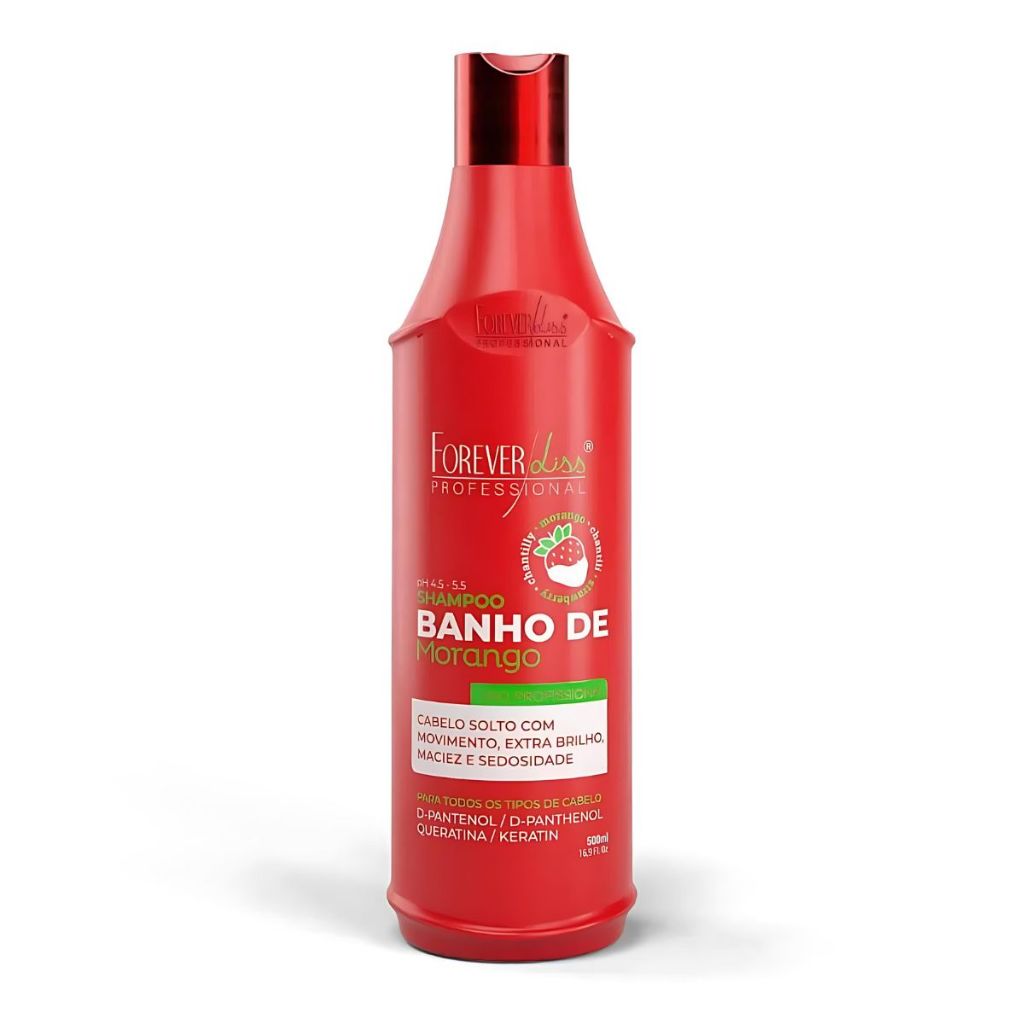 Shampoo Morango Forever Liss 500ml Banho de Verniz Brilho Intenso Maciez e Hidratação