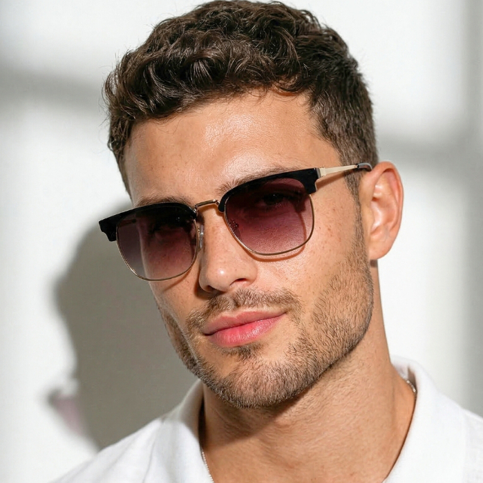 Oculos de Sol Quadrado Premium Club Dourado Degrade Classico Vintage Retro uv400 Masculino Feminino