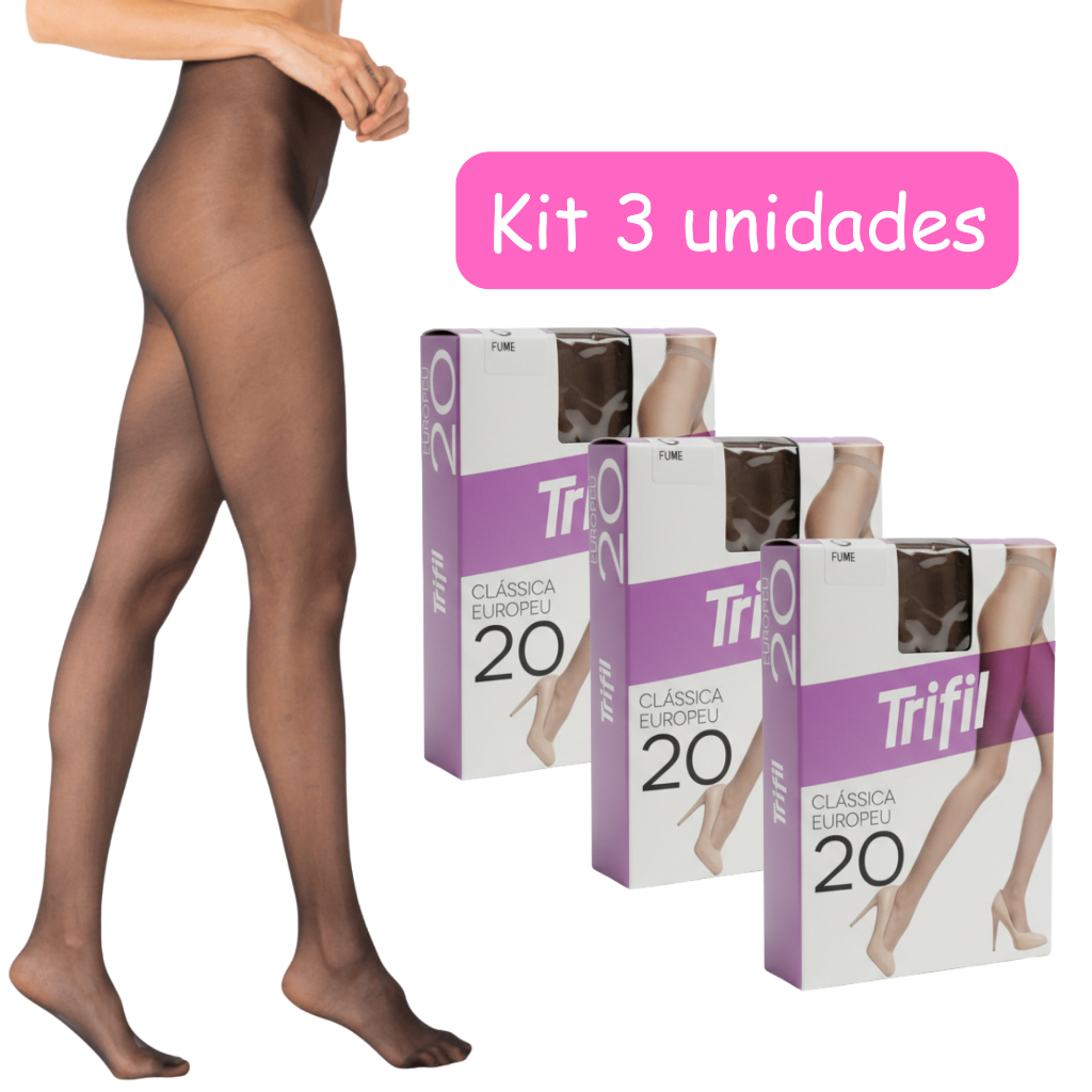 Kit 3 Meias Calças Trifil Fio 20 Europeu W06308 Transparente Microfibra Conforto Premium Preto Natural