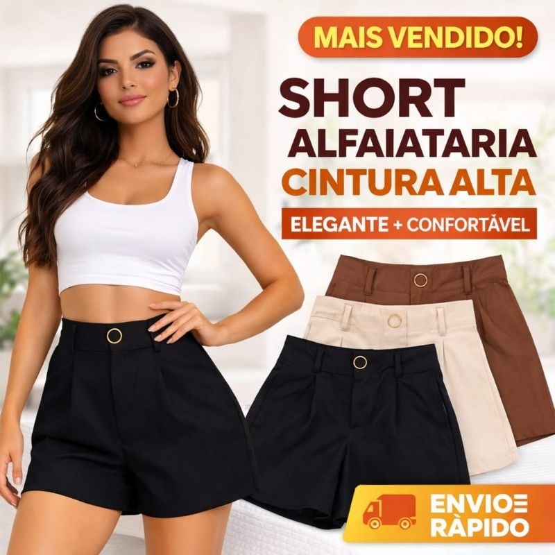 Short Feminino Cintura Alta Alfaiataria Elegante Confortável Tendência 2026 Envio Rápido Promoção