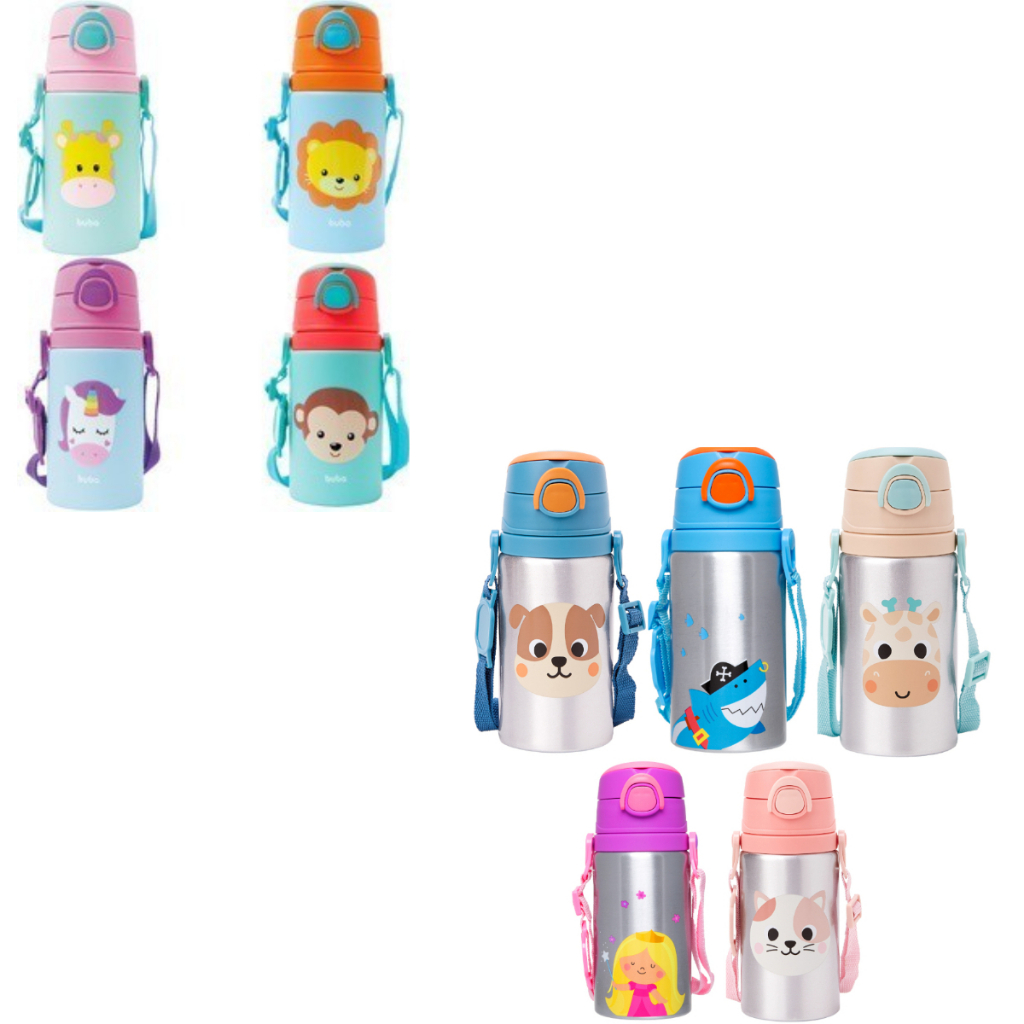 Garrafinha De Alumínio Com Canudo 100% Silicone Animal Fun 450 ml Da Buba em Oferta na Shopee