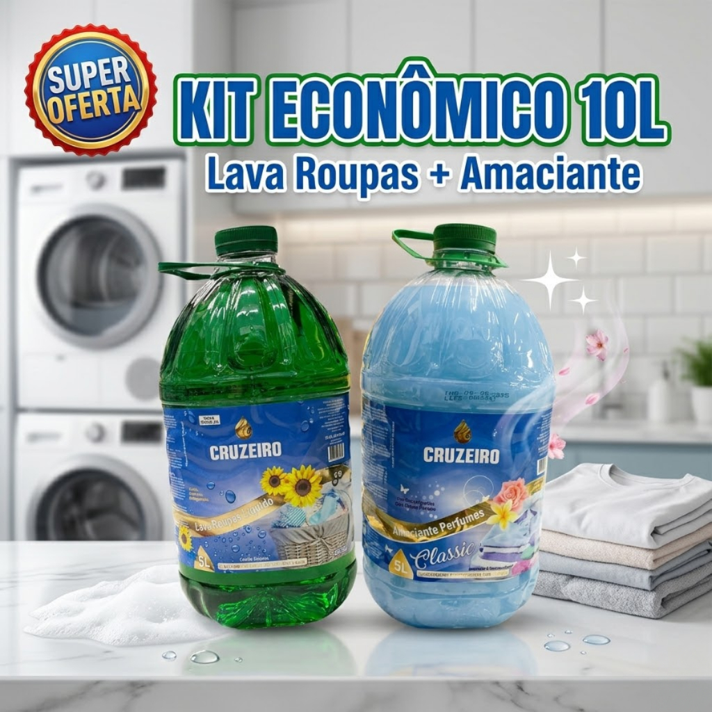 Kit Lava Roupas 5L + Amaciante 5L Cruzeiro Econômico Limpeza Profunda e Perfume Duradouro