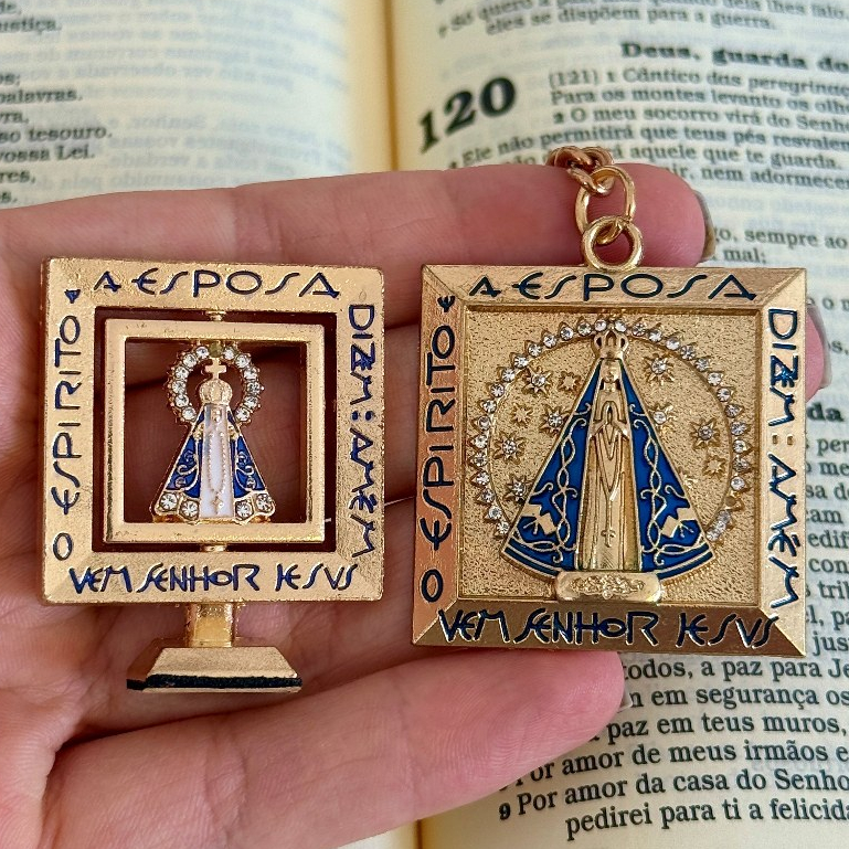Kit Religioso Nossa Senhora Aparecida santinha para Carro + Chaveiro Presente