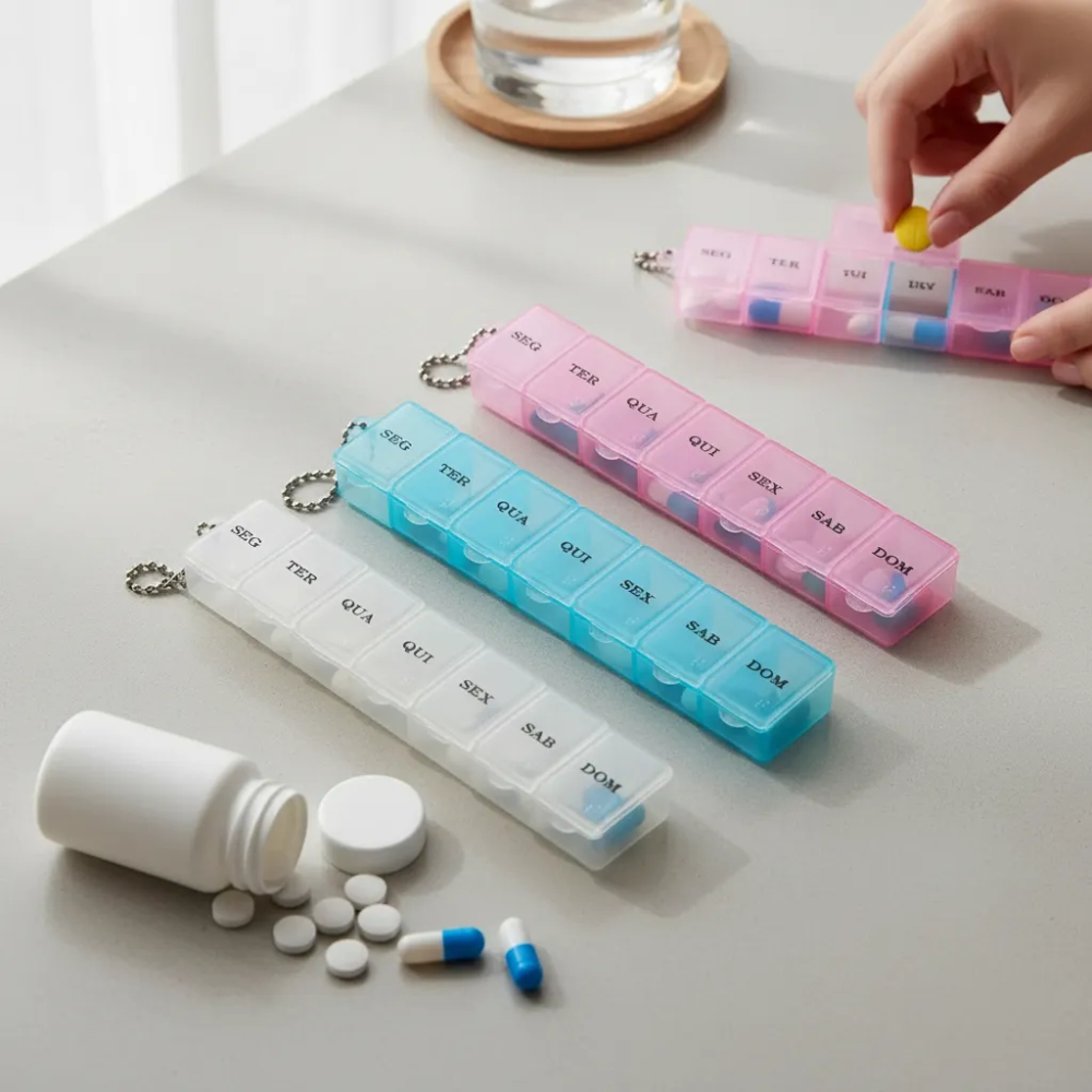 Kit Com 1, 2, 3 Ou 7 Porta Comprimido Semanal Organizador Separador Remédio Vitamina 7 Divisórias em Oferta na Shopee