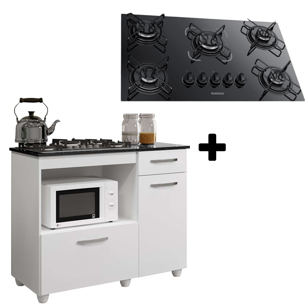 KIT BALCÃO PARA COOKTOP VIOLETA 2 PORTAS COM FOGÃO COOKTOP 5 BOCAS ULTRACHAMA PRETO