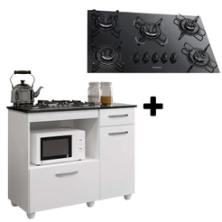 KIT BALCÃO PARA COOKTOP VIOLETA 2 PORTAS COM FOGÃO COOKTOP 5 BOCAS ULTRACHAMA PRETO