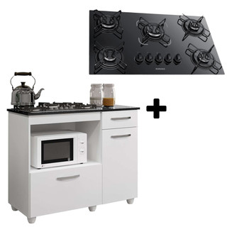 KIT BALCÃO PARA COOKTOP VIOLETA 2 PORTAS COM FOGÃO COOKTOP 5 BOCAS ULTRACHAMA PRETO