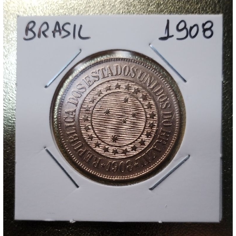 Moeda Brasil 40 Réis 1908 , SOBERBA ,República dos Estados Unidos do Brasil - Bronze.