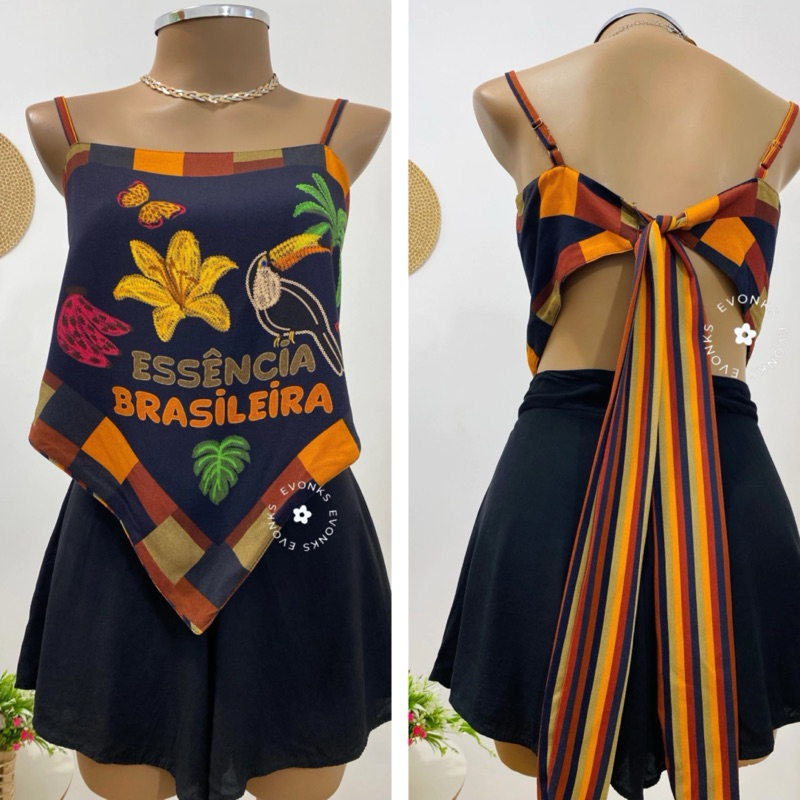 Cropped Feminino Estilo Lenço Viscose Premium Amarração Costas 2 em 1 Estampa Floral