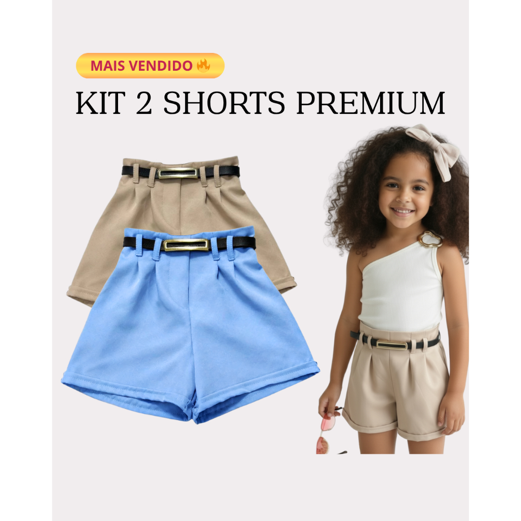 Kit Infantil Menina 2 Shorts com Cinto | Roupa Estilosa Verão Promoção