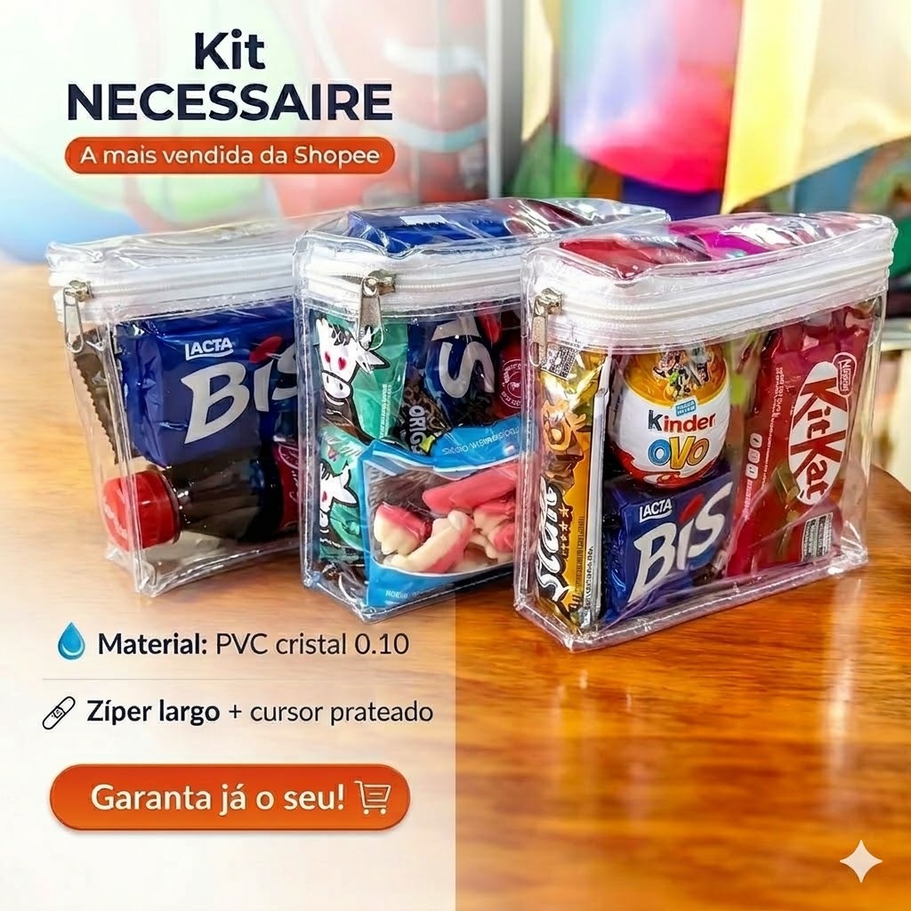 Kit c/20 ou 40-Unid- Bolsinha Necessaire Viés Transparente - Organizador Multiuso utensilios Maquiagem Frasqueira Bolsas